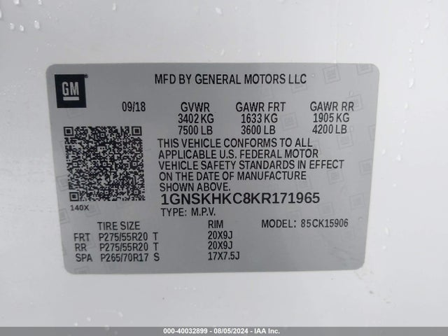 Chevrolet Suburban Lt 2019 1GNSKHKC8KR171965 Image 9