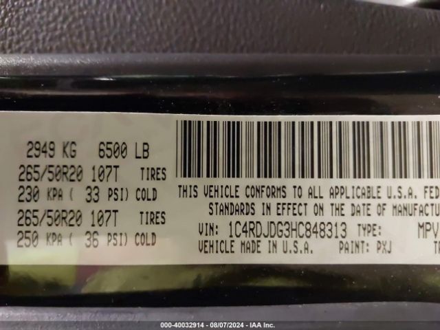1C4RDJDG3HC848313 Dodge Durango Gt Awd