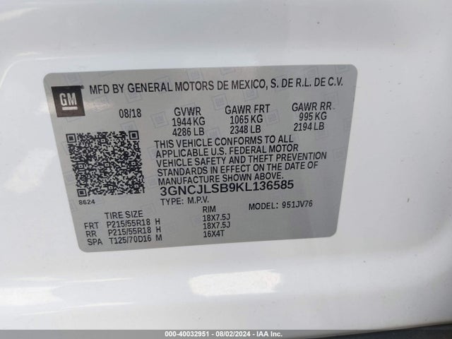 Chevrolet Trax Lt 2019 3GNCJLSB9KL136585 Image 9