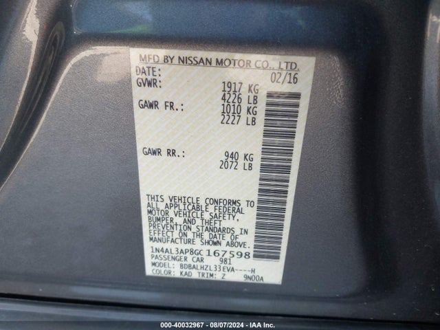 Nissan Altima 2.5 Sr 2016 1N4AL3AP8GC167598 Image 9