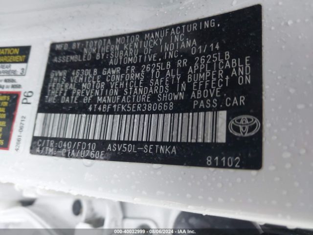 4T4BF1FK5ER380668 Toyota CAMRY LE
