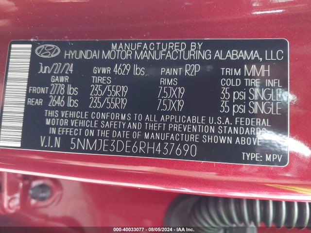 Hyundai Tucson Limited 2024 5NMJE3DE6RH437690 Image 9