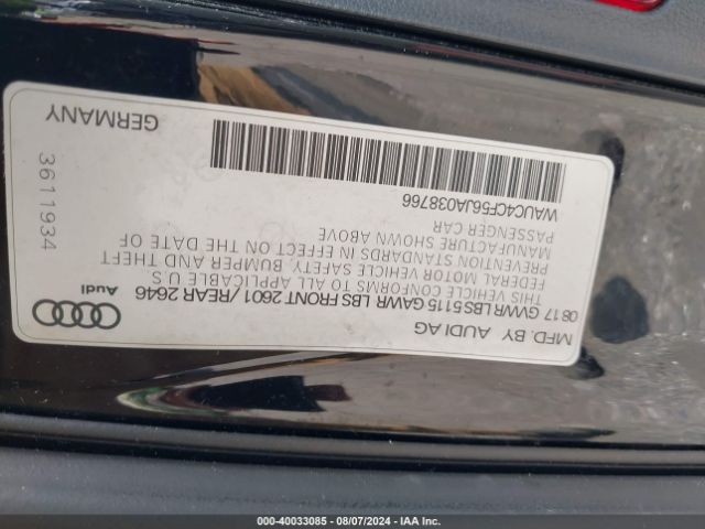 WAUC4CF56JA038766 Audi S5 3.0t Premium Plus