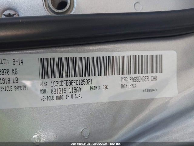 Dodge DART SXT 2015 1C3CDFBB6FD125321 Image 9