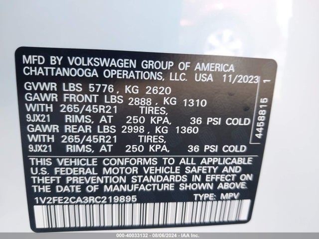 1V2FE2CA3RC219895 Volkswagen Atlas Cross Sport 2.0t Sel Premium R-line