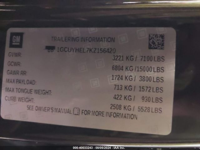 1GCUYHEL7KZ156420 Chevrolet Silverado 1500 High Country