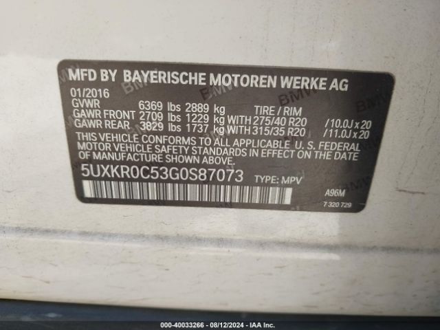 5UXKR0C53G0S87073 BMW X5 Xdrive35i