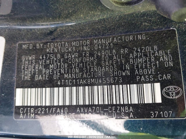 Toyota CAMRY LE 2021 4T1C11AK8MU455673 Image 9