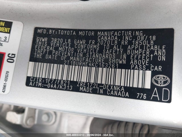 Toyota COROLLA LE 2019 2T1BURHE4KC163261 Image 9