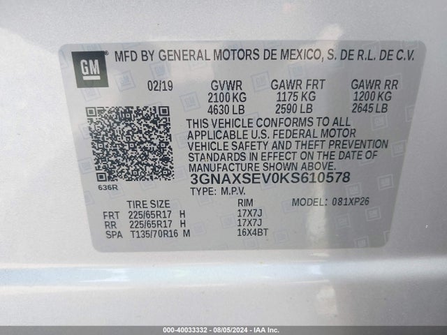Chevrolet EQUINOX LS 2019 3GNAXSEVOKS610578 Image 9
