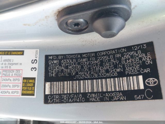 JTDZN3EU3E3328508 Toyota Prius V Three