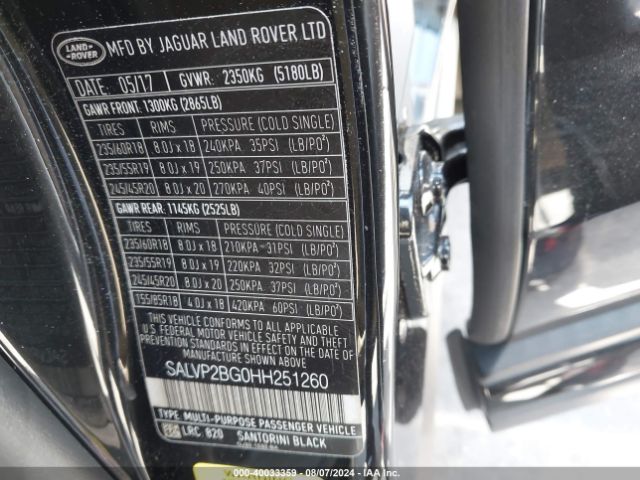 SALVP2BG0HH251260 Land Rover Range Rover Evoque Se/se Premium