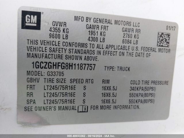 1GCZGHFG8H1187757 Chevrolet Express 3500 Work Van