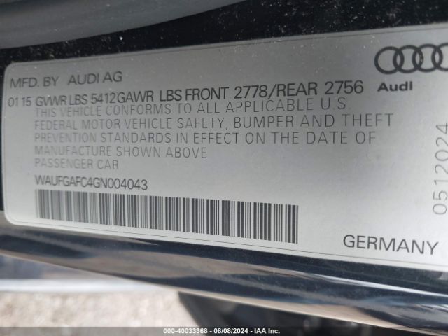 WAUFGAFC4GN004043 Audi A6 3.0t Premium Plus