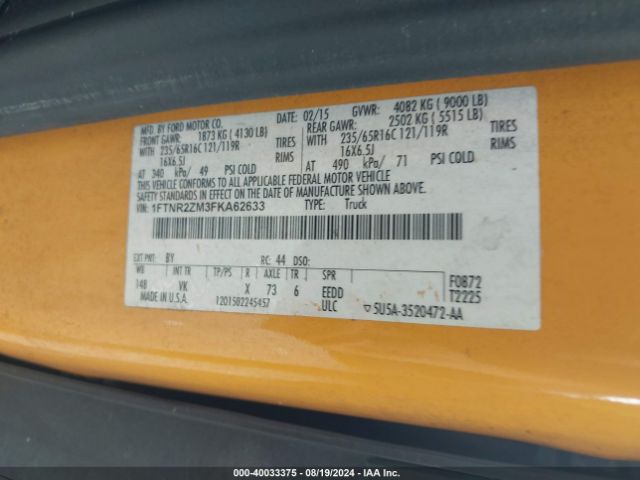 1FTNR2ZM3FKA62633 Ford Transit-250