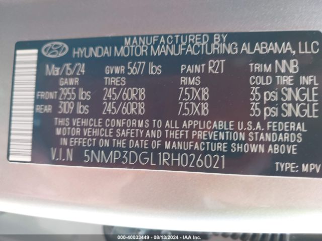 5NMP3DGL1RH026021 Hyundai Santa Fe Xrt