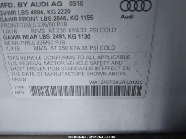 WA1EFCFS8GR020320 Audi Q3 2.0t Premium Plus