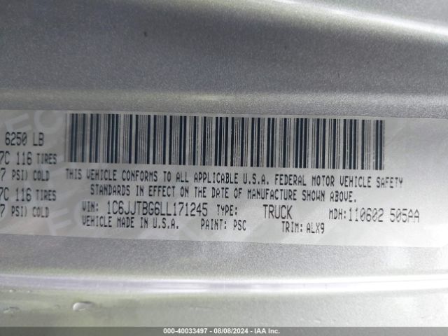 1C6JJTBG6LL171245 Jeep Gladiator Rubicon 4x4