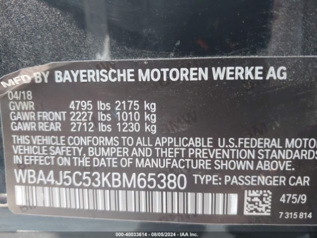 WBA4J5C53KBM65380 BMW 440i Gran Coupe