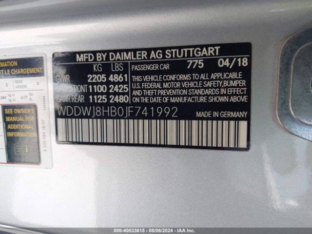 WDDWJ8HB0JF741992 Mercedes-Benz Amg C 63 S