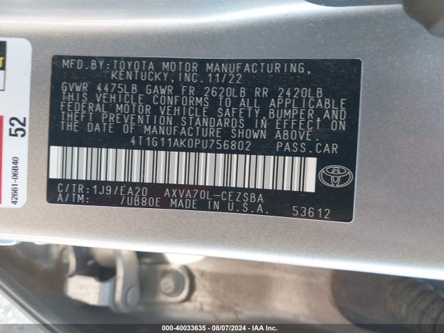 Toyota CAMRY SE 2023 4T1G11AK0PU756802 Image 9