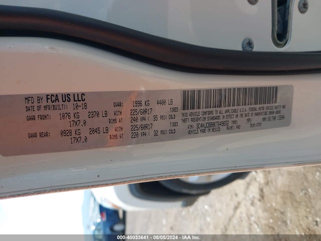 3C4NJCBB8KT649652 Jeep Compass Latitude Fwd