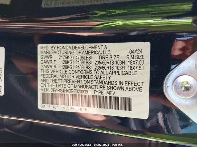 Honda Cr-v Ex Awd 2024 7FARS4H43RE020939 Image 9