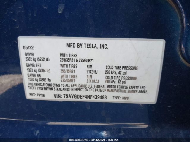 2022 TESLA MODEL Y 7SAYGDEF4NF439488 Photo 8