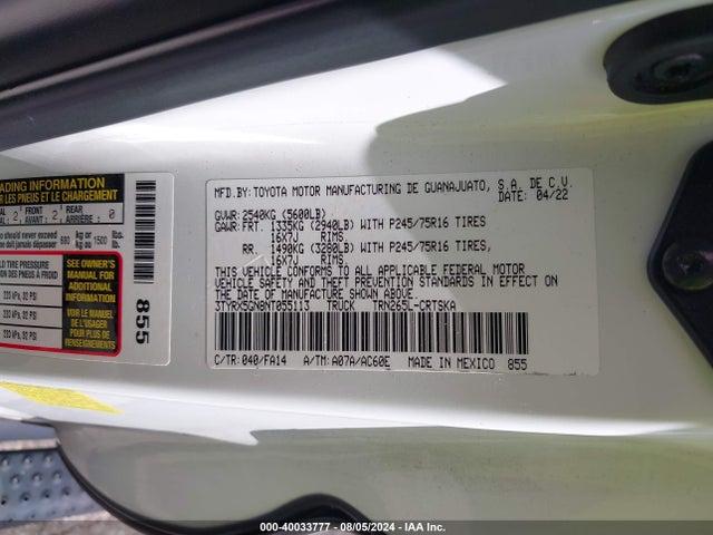 Toyota Tacoma Sr 2022 3TYRX5GN8NT055113 Image 9