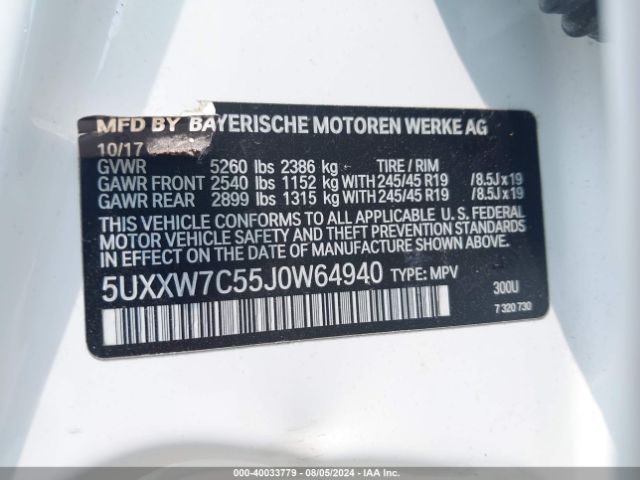 5UXXW7C55J0W64940 BMW X4 M40i
