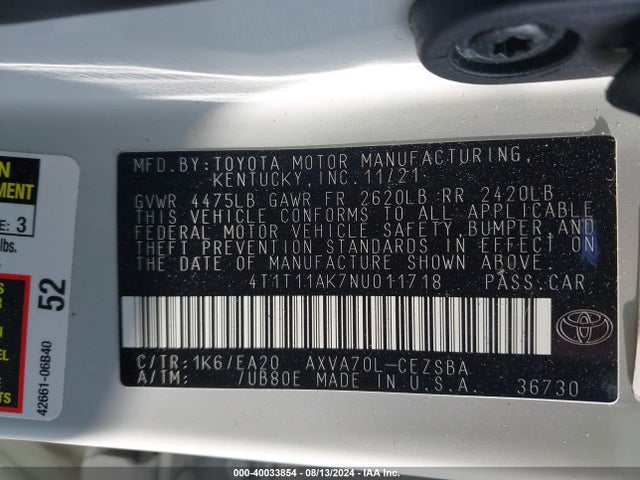 Toyota CAMRY SE 2022 4T1T11AK7NU011718 Image 9