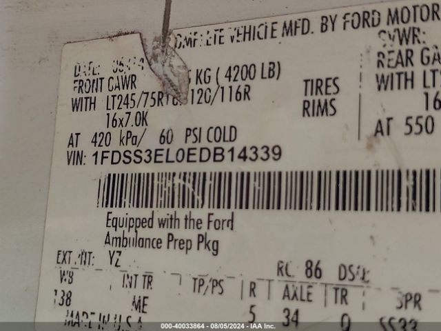 1FDSS3EL0EDB14339 Ford E-350 Super Duty Commercial