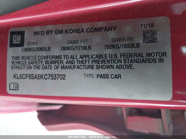 Chevrolet Spark 2lt Cvt 2019 KL8CF6SA5KC753702 Image 9