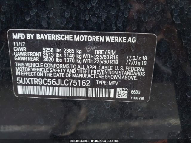 5UXTR9C56JLC75162 BMW X3 Xdrive30i