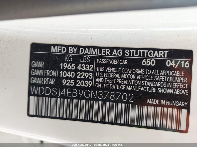 Mercedes-Benz CLA 250 2016 WDDSJ4EB9GN378702 Image 9