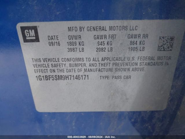 1G1BF5SM9H7146171 Chevrolet Cruze Premier Auto