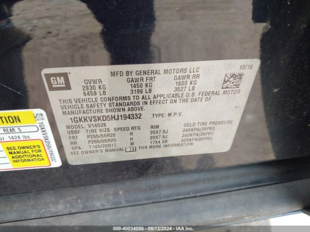 1GKKVSKD5HJ194332 GMC Acadia Limited