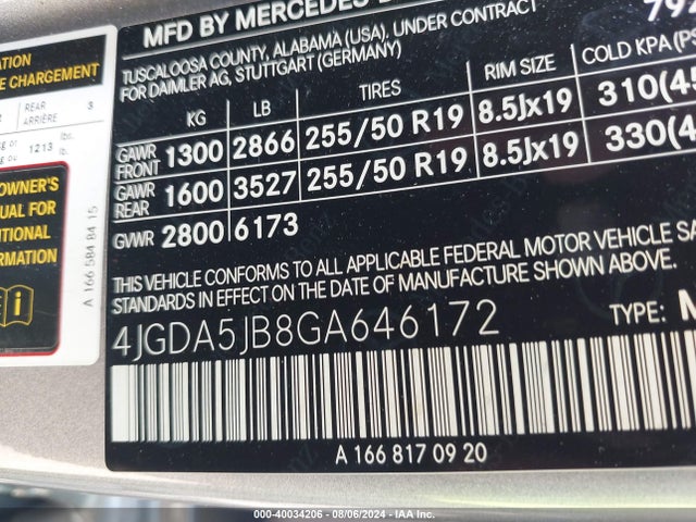 4JGDA5JB8GA646172 Mercedes-Benz GLE 350