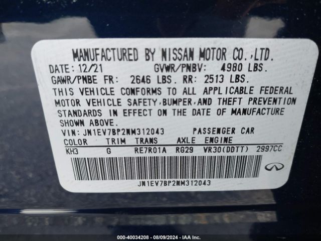 JN1EV7BP2NM312043 Infiniti Q50 LUXE