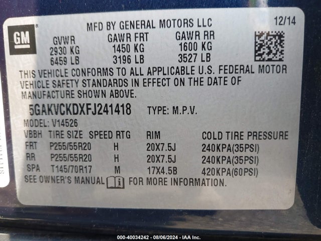 5GAKVCKDXFJ241418 Buick Enclave Premium