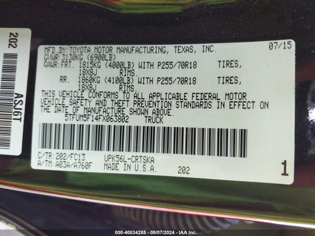 5TFUM5F14FX063802 Toyota Tundra Sr5 4.6l V8