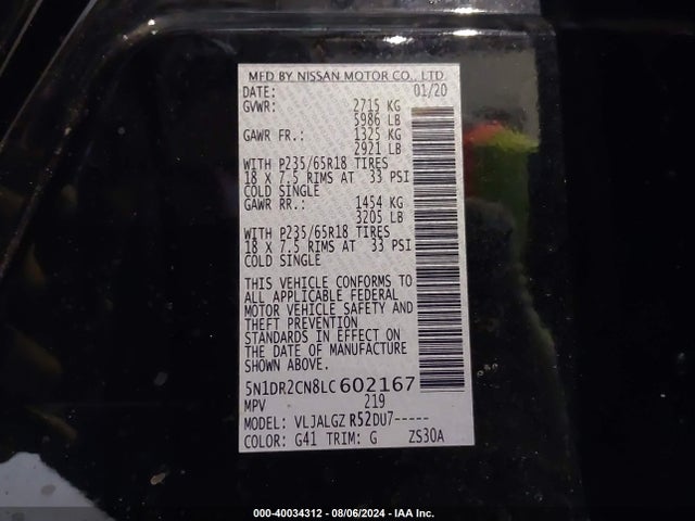 Nissan Pathfinder Sl 2wd 2020 5N1DR2CN8LC602167 Image 9