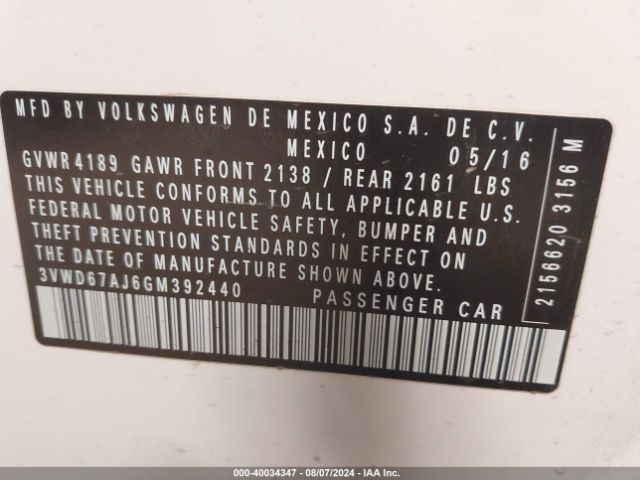 3VWD67AJ6GM392440 Volkswagen Jetta 1.4t Se