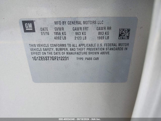 Chevrolet MALIBU 1LT 2016 1G1ZE5ST7GF212231 Image 9