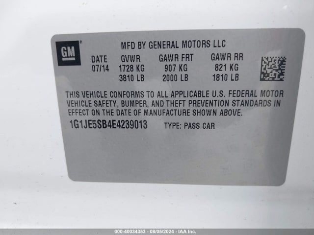 Chevrolet Sonic Ltz Auto 2014 1G1JE5SB4E4239013 Image 9