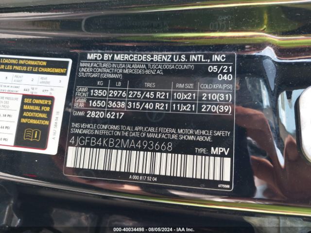 4JGFB4KB2MA493668 Mercedes-Benz Gle 350 4matic