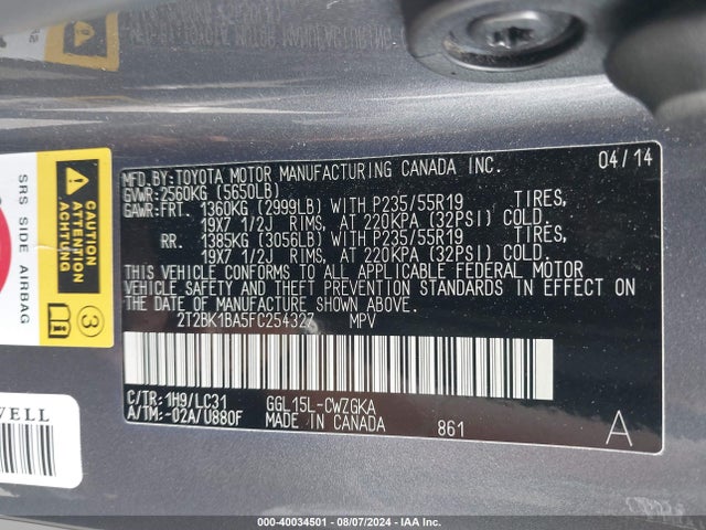 2T2BK1BA5FC254327 Lexus Rx 350 F Sport