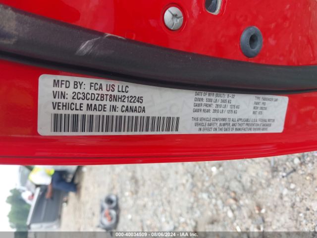 2C3CDZBT8NH212245 Dodge Challenger R/t