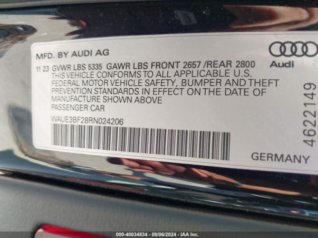 WAUE3BF28RN024206 Audi A6 Premium Plus 45 Tfsi Quattro S Tronic