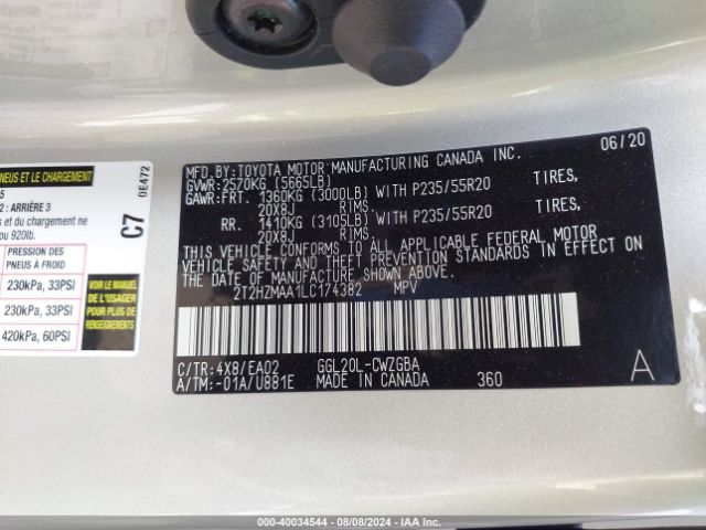 2T2HZMAA1LC174382 Lexus RX 350